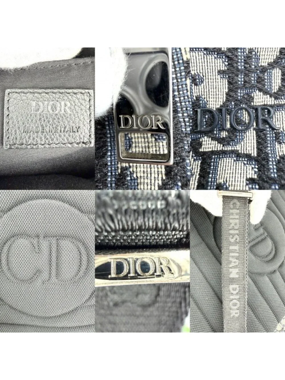 Dior Backpack Oblique Rider Canvas Leather Beige Navy Silver